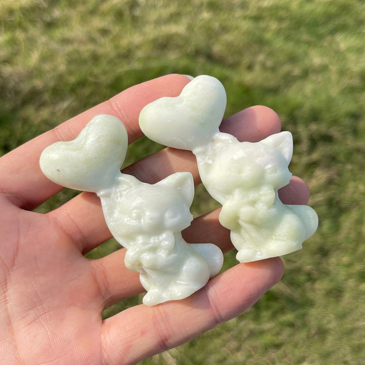 Natural Crystal Carving Serpentine Heart Balloon Cat