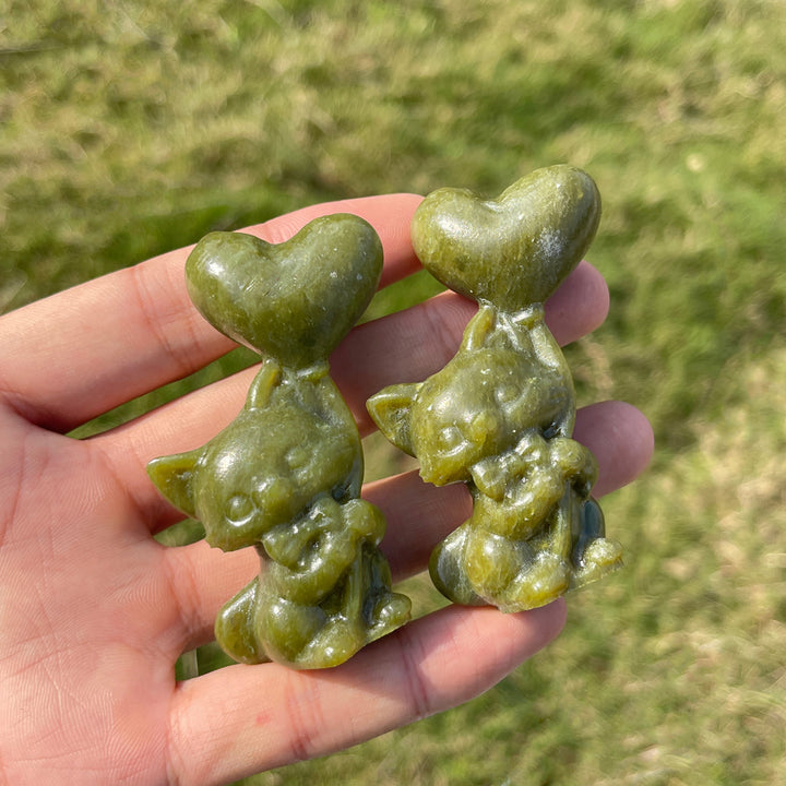 Natural Crystal Carving Serpentine Heart Balloon Cat