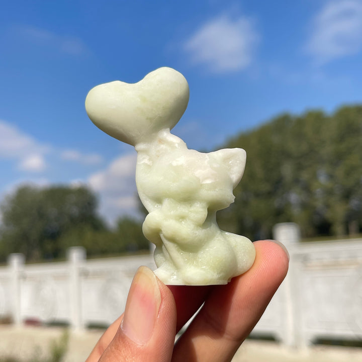 Natural Crystal Carving Serpentine Heart Balloon Cat