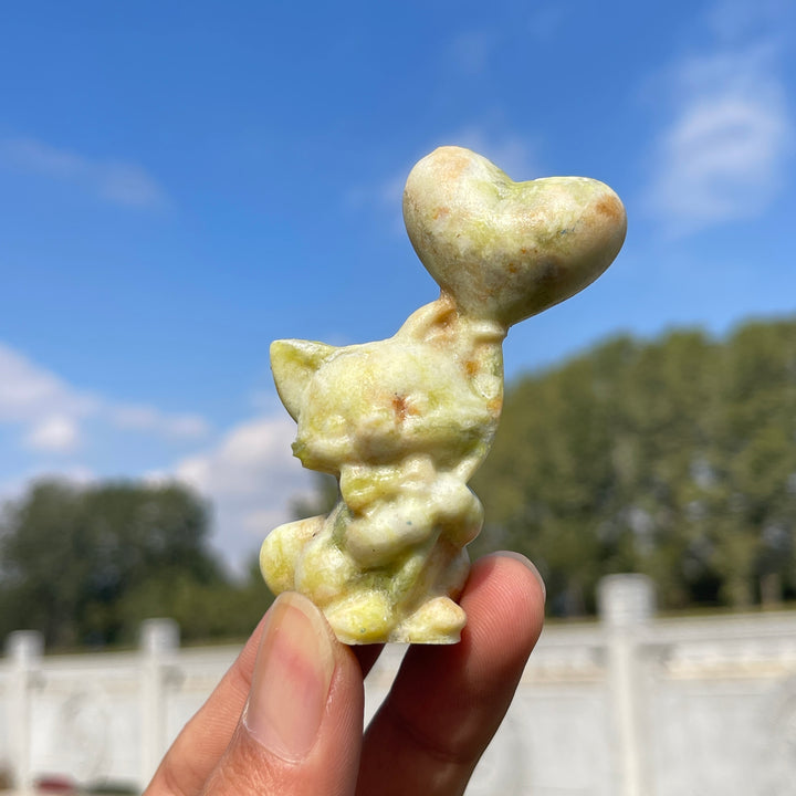 Natural Crystal Carving Serpentine Heart Balloon Cat