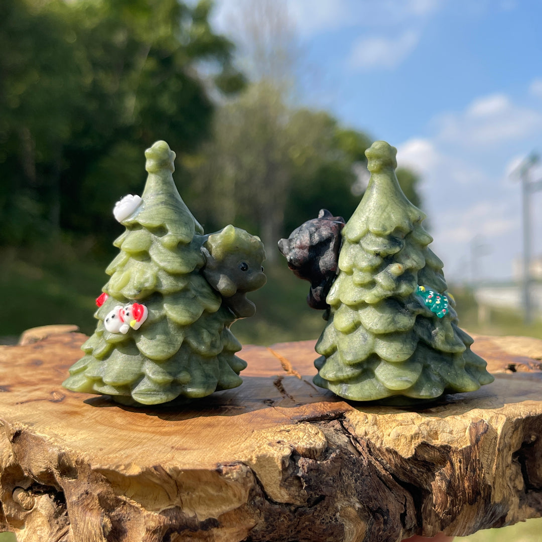 Natural Crystal Carving Christmas Tree With Little Calf