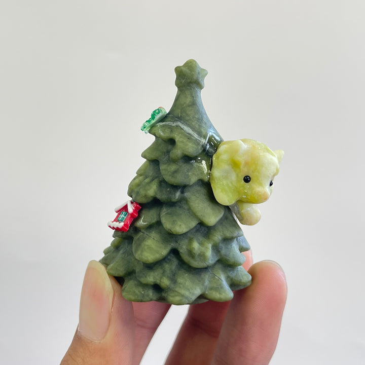 Natural Crystal Carving Christmas Tree With Little Calf