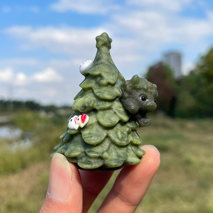 Natural Crystal Carving Christmas Tree With Little Calf
