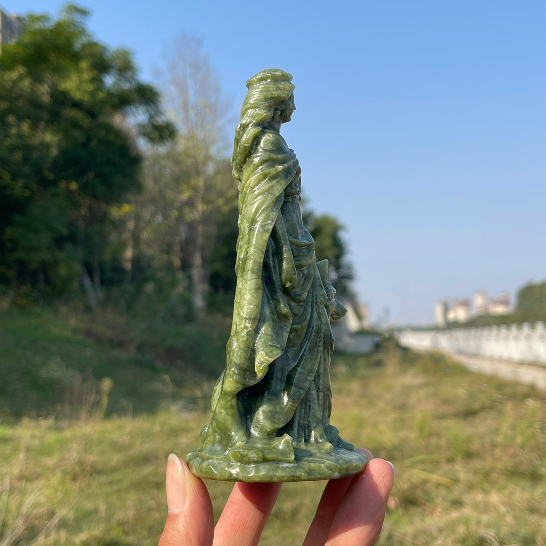 Unique,Natural Crystal Carving Serpentine Goddess With Wolf