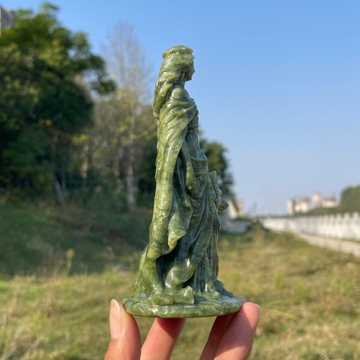 Unique,Natural Crystal Carving Serpentine Goddess With Wolf