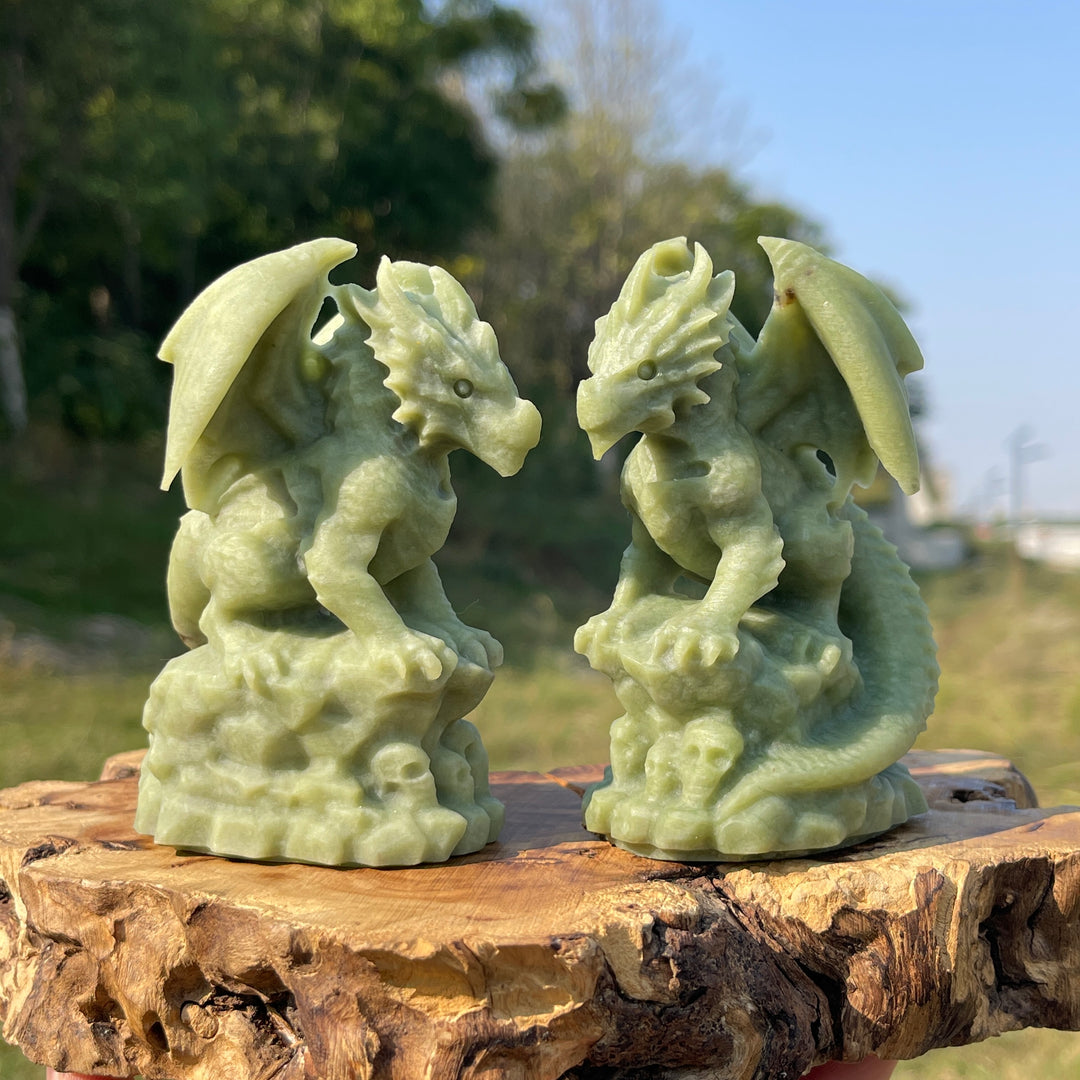 Natural Crystal Carving Serpentine Flying Dragon On Skull