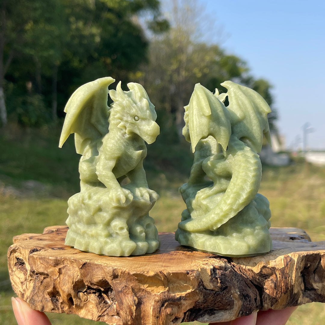 Natural Crystal Carving Serpentine Flying Dragon On Skull