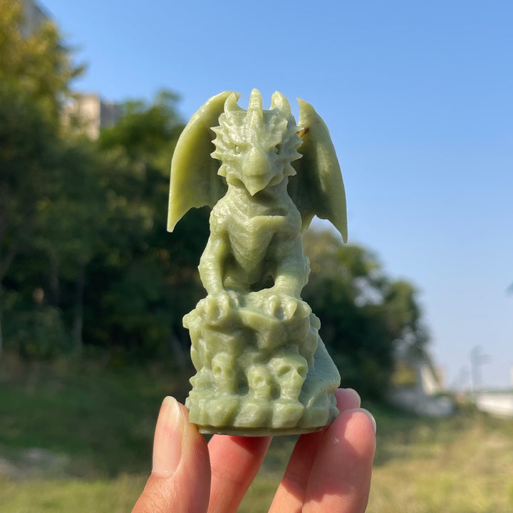 Natural Crystal Carving Serpentine Flying Dragon On Skull