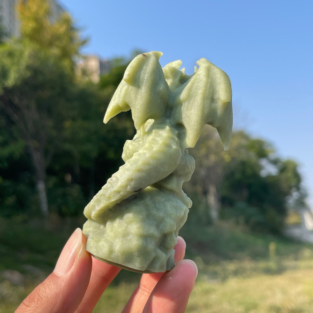 Natural Crystal Carving Serpentine Flying Dragon On Skull