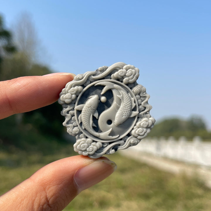 Natural Crystal Carving Taiji Stone Koi Fish