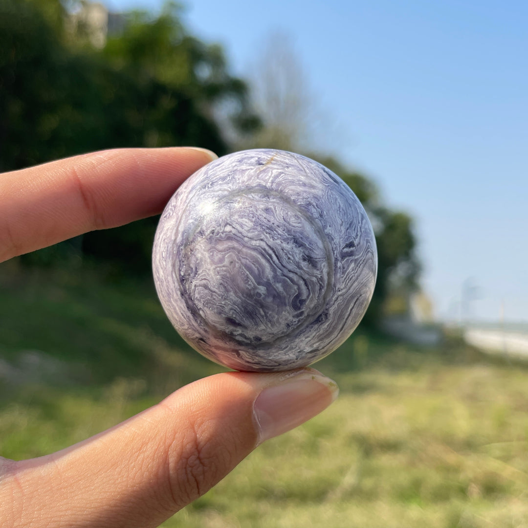 Natural Crystal Purple Silky Fluorite Sphere
