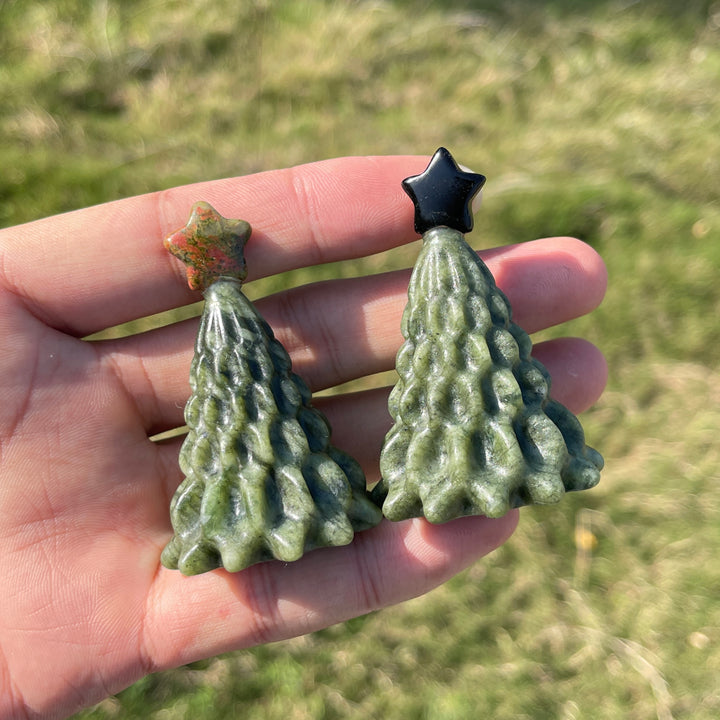 Natural Crystal Carving Christmas Tree With Star