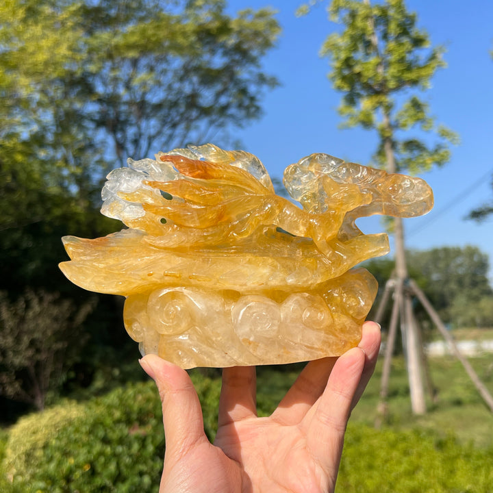 Unique,Natural Crystal Exquisite Golden Healer Nine Tailed Fox