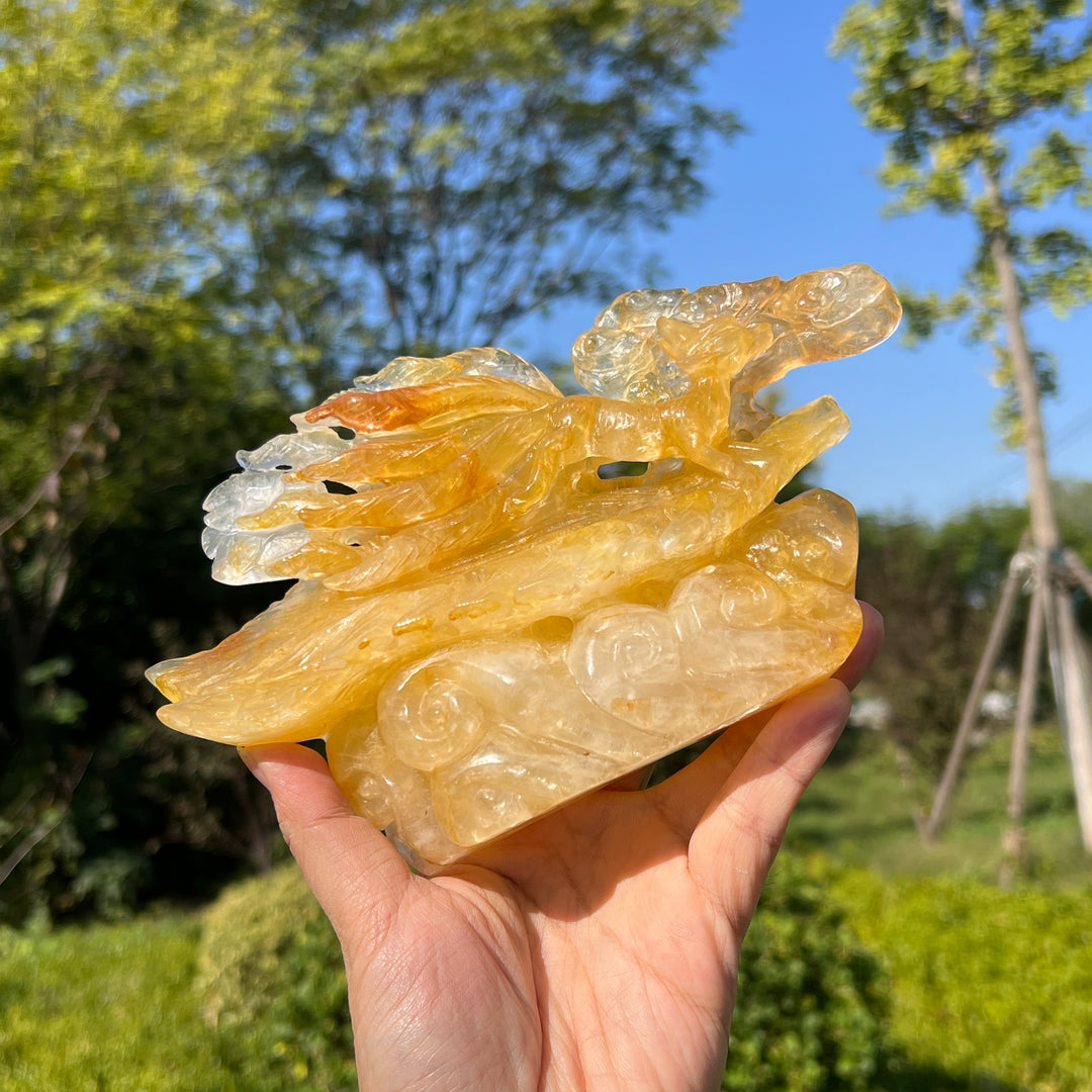 Unique,Natural Crystal Exquisite Golden Healer Nine Tailed Fox
