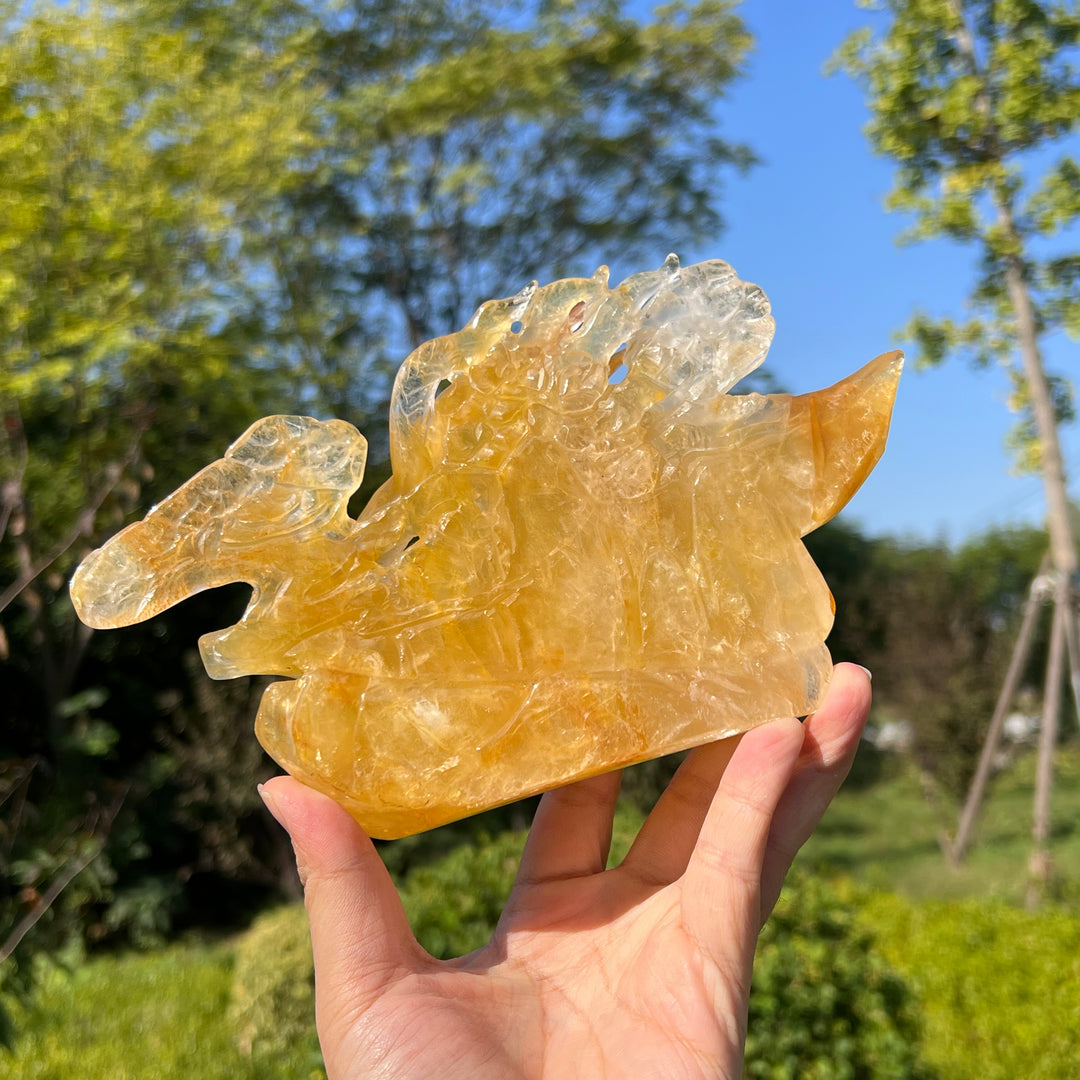 Unique,Natural Crystal Exquisite Golden Healer Nine Tailed Fox
