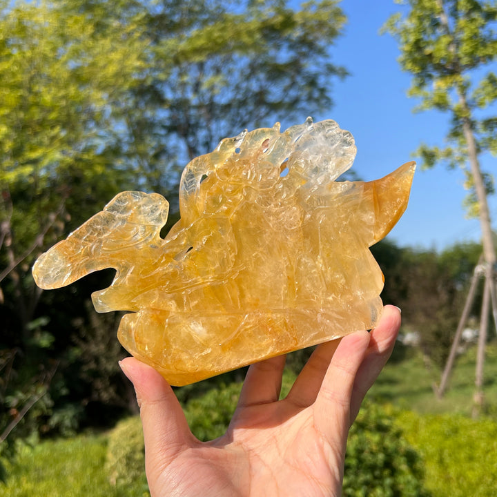 Unique,Natural Crystal Exquisite Golden Healer Nine Tailed Fox
