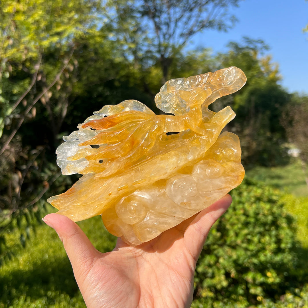 Unique,Natural Crystal Exquisite Golden Healer Nine Tailed Fox