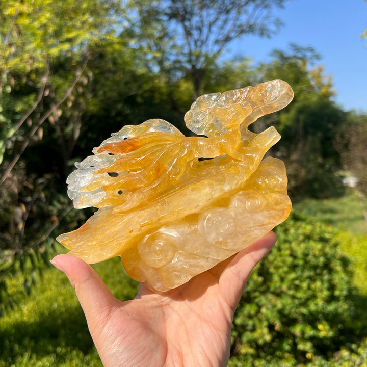 Unique,Natural Crystal Exquisite Golden Healer Nine Tailed Fox
