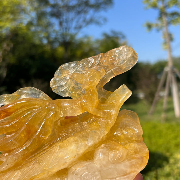 Unique,Natural Crystal Exquisite Golden Healer Nine Tailed Fox