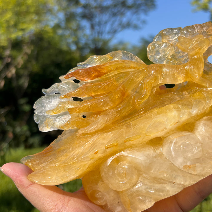 Unique,Natural Crystal Exquisite Golden Healer Nine Tailed Fox