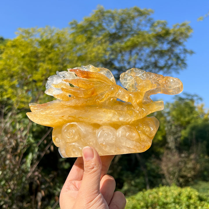 Unique,Natural Crystal Exquisite Golden Healer Nine Tailed Fox