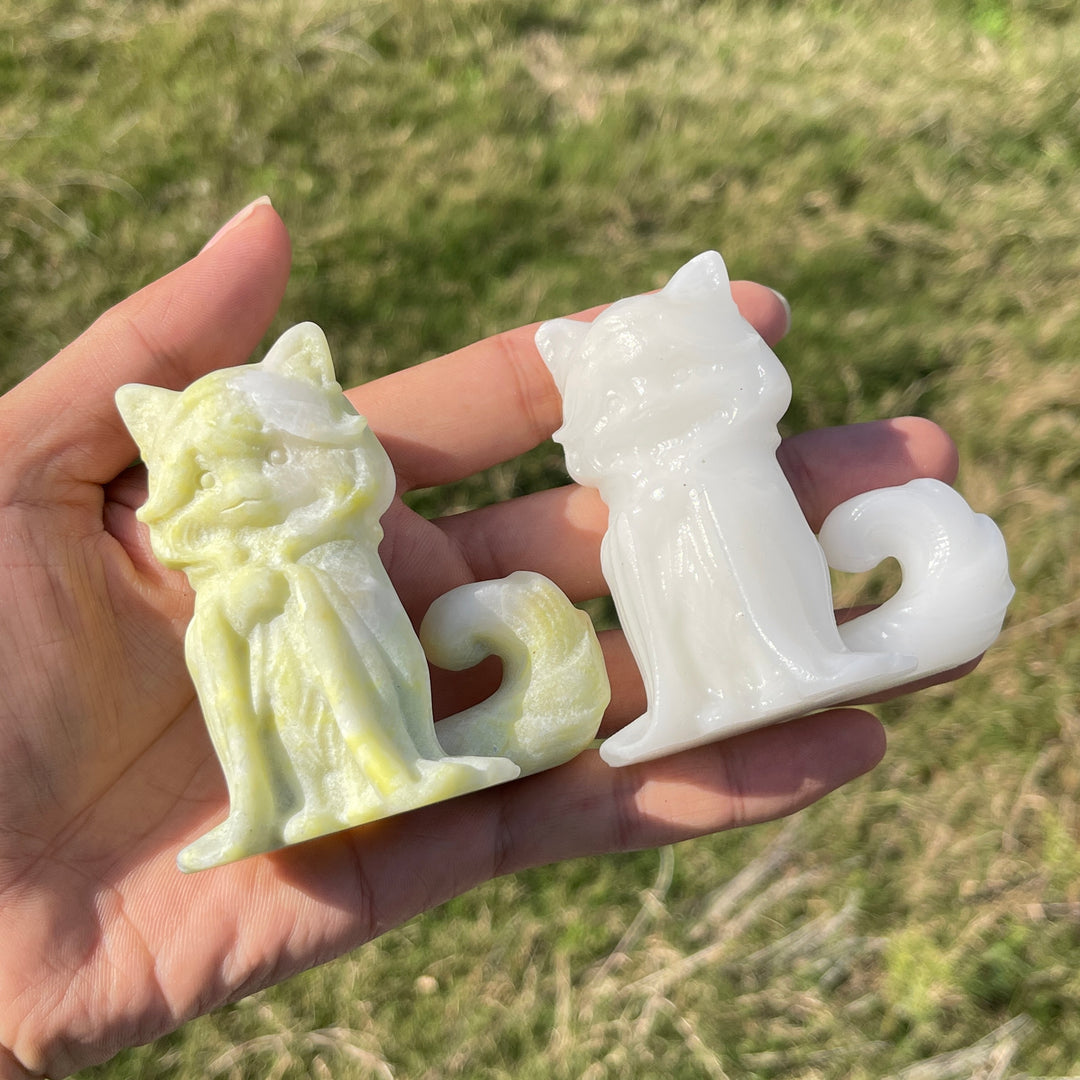 Natural Crystal Carving Cute Cloaked Curly Tail Cat