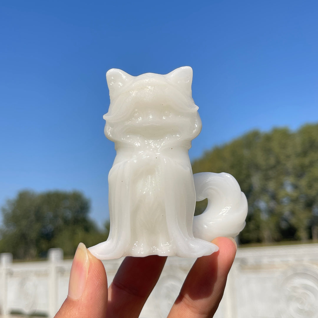 Natural Crystal Carving Cute Cloaked Curly Tail Cat