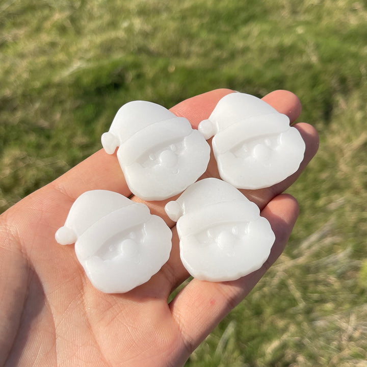 Natural Crystal Carving White Jade Santa Head