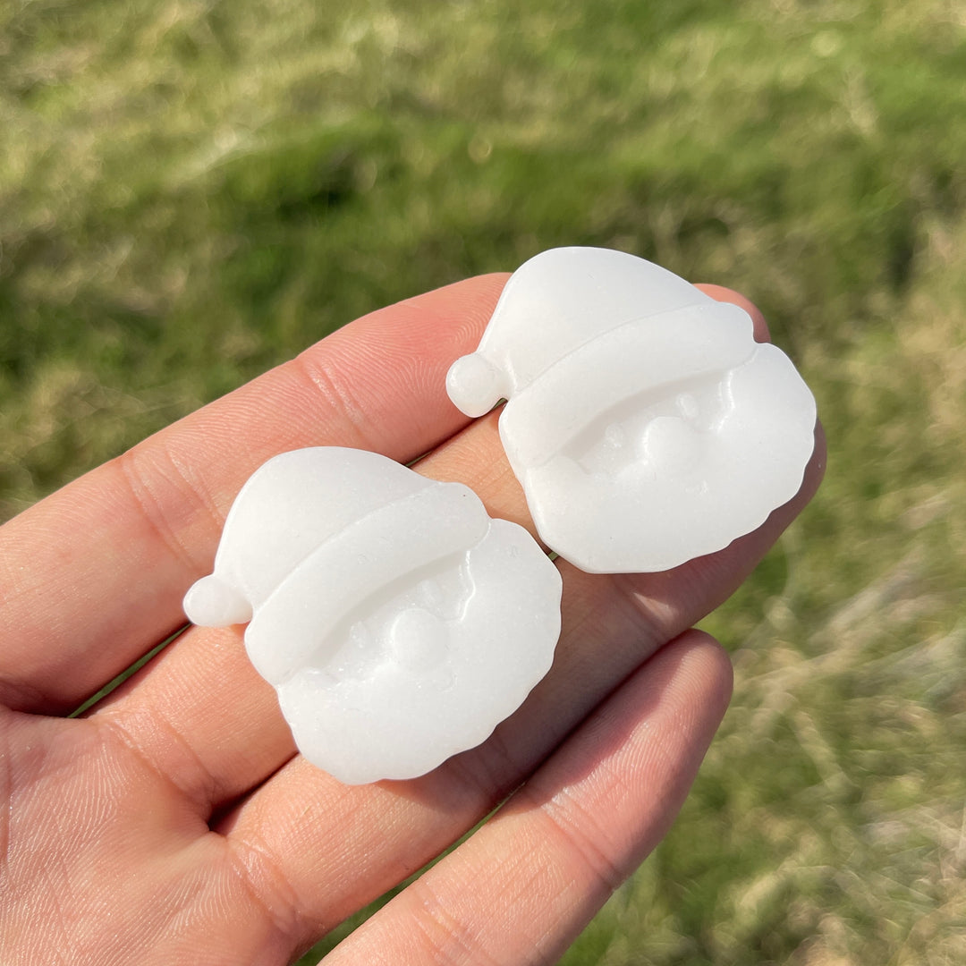Natural Crystal Carving White Jade Santa Head