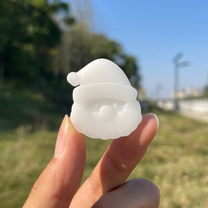 Natural Crystal Carving White Jade Santa Head