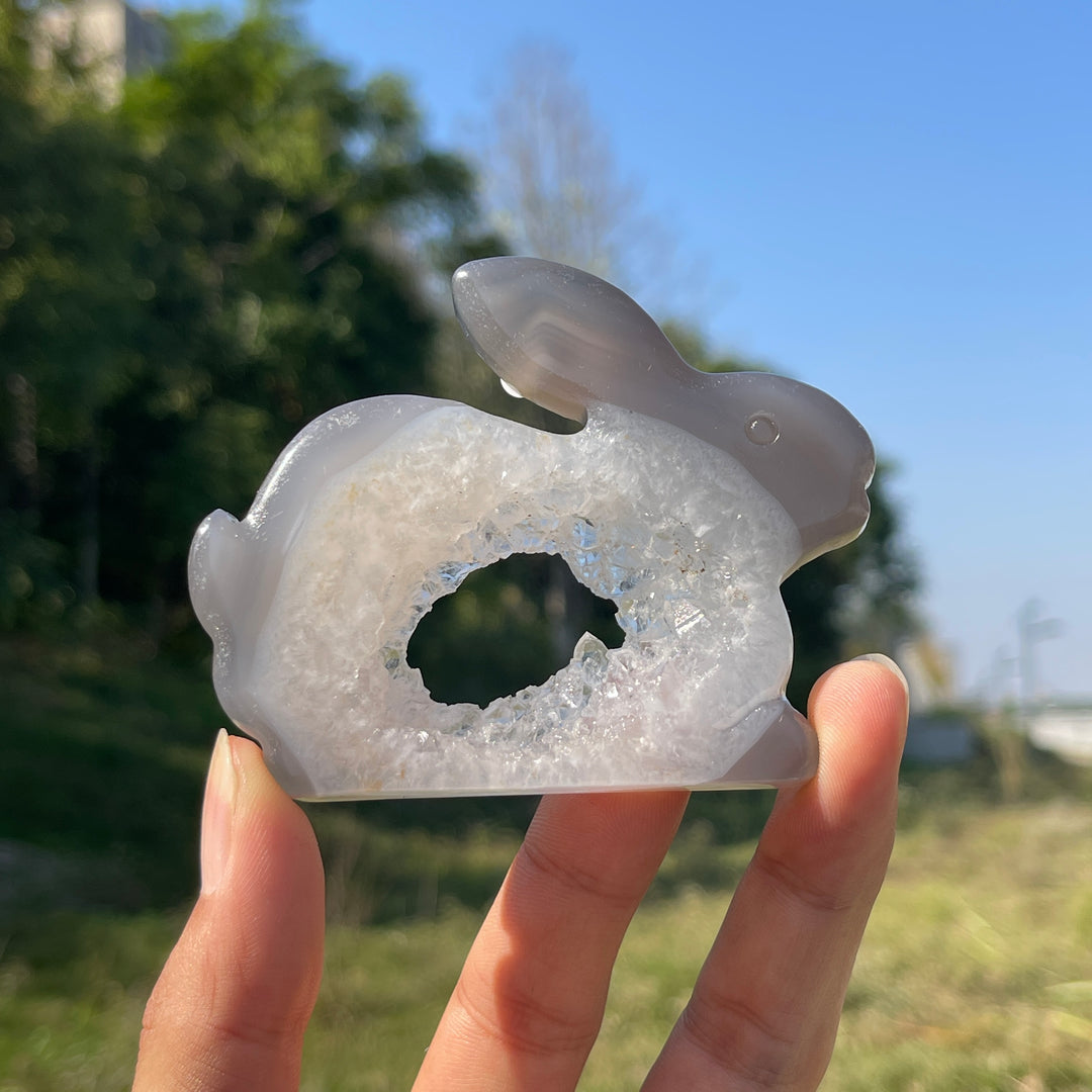 Unique,A Slightly Imperfect Natural Crystal Carving Agate Geode Rabbit