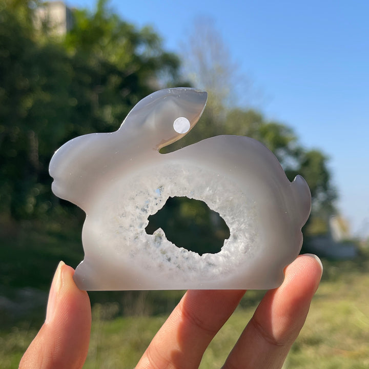 Unique,A Slightly Imperfect Natural Crystal Carving Agate Geode Rabbit