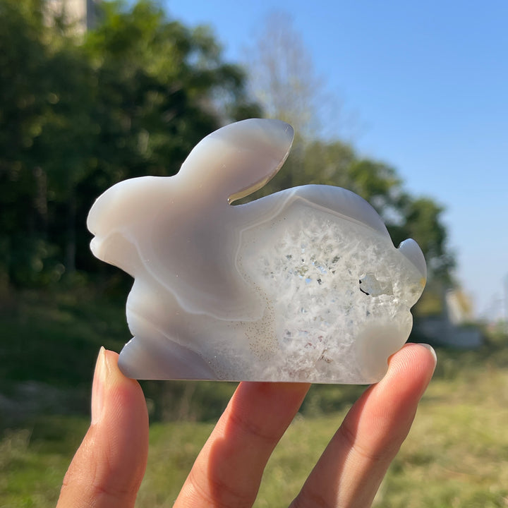 Unique,A Slightly Imperfect Natural Crystal Carving Agate Geode Rabbit