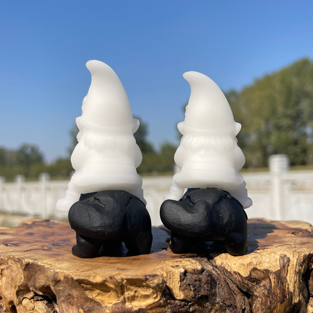 Natural Crystal Carving Cute Gnome Riding Cat