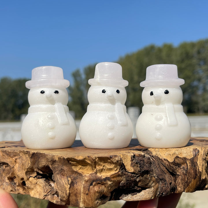 A Slightly Imperfect Natural Crystal Carving Snowman With Hat