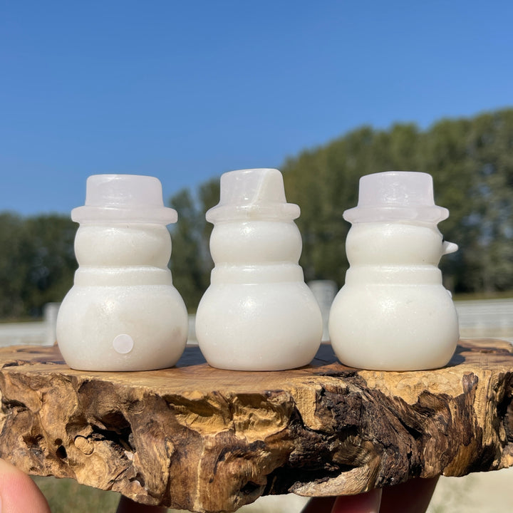 A Slightly Imperfect Natural Crystal Carving Snowman With Hat