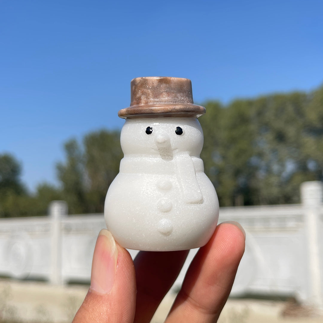 A Slightly Imperfect Natural Crystal Carving Snowman With Hat