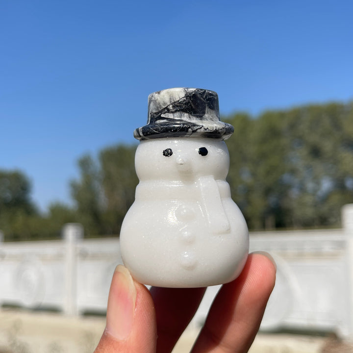 A Slightly Imperfect Natural Crystal Carving Snowman With Hat