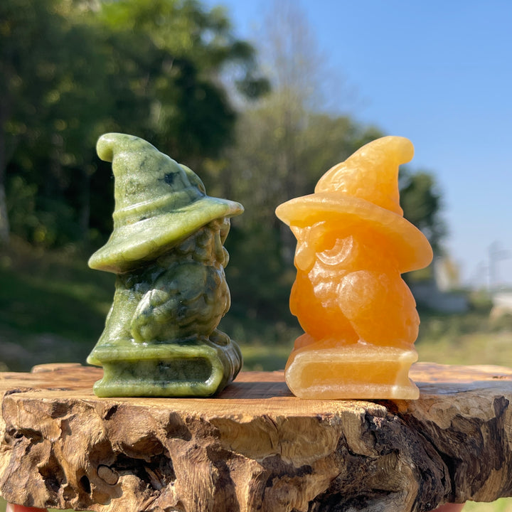 Natural Crystal Carving Wizard Owl On Book