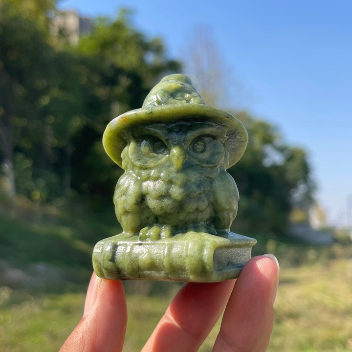 Natural Crystal Carving Wizard Owl On Book