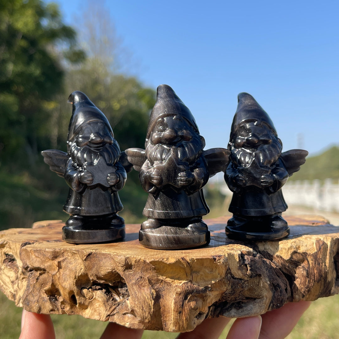 Natural Crystal Silver Obsidian Gnome With Wings