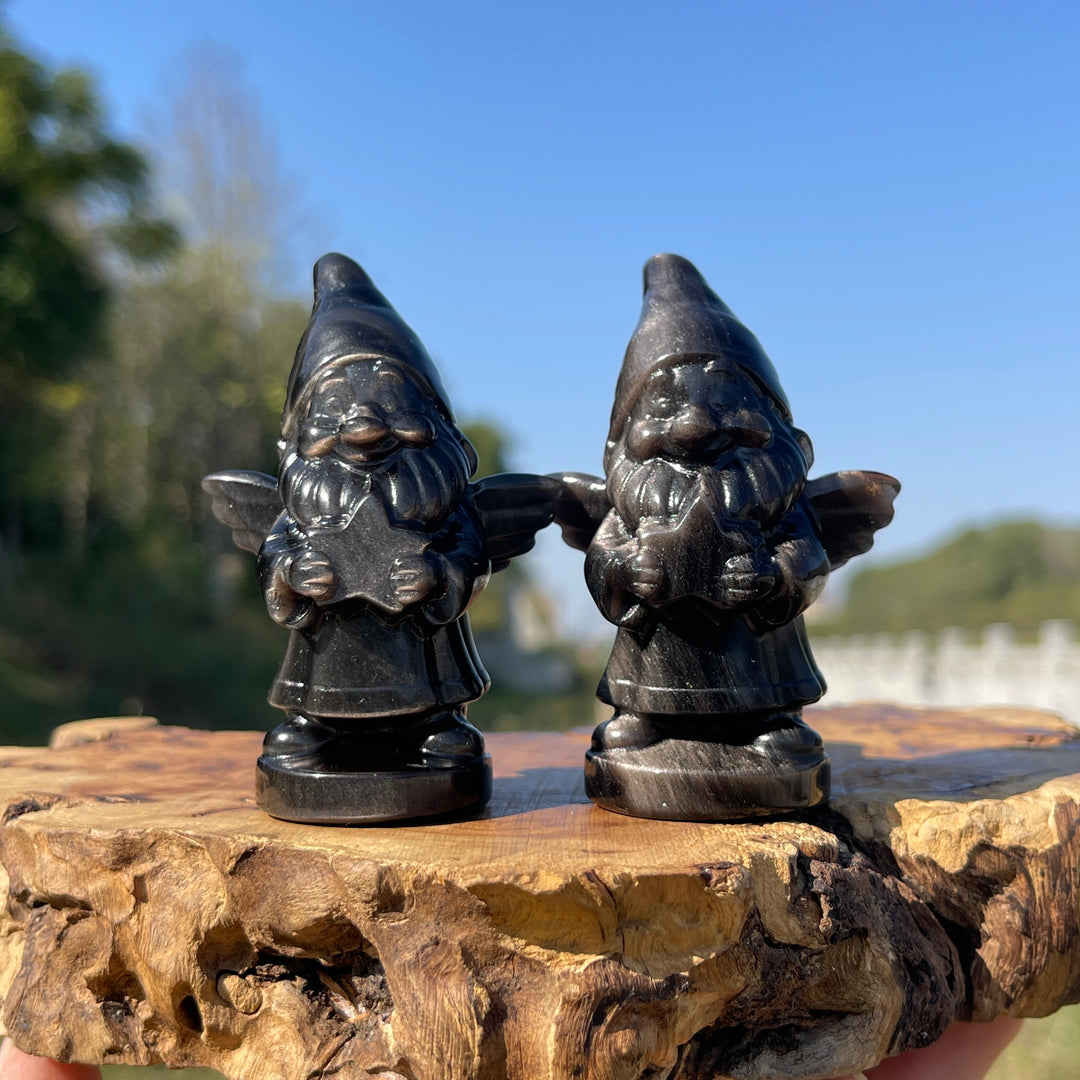 Natural Crystal Silver Obsidian Gnome With Wings