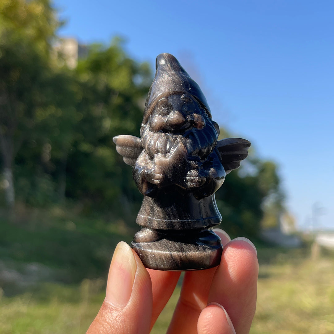 Natural Crystal Silver Obsidian Gnome With Wings