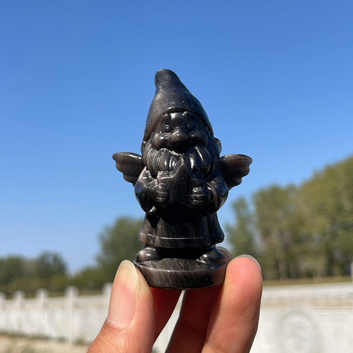 Natural Crystal Silver Obsidian Gnome With Wings