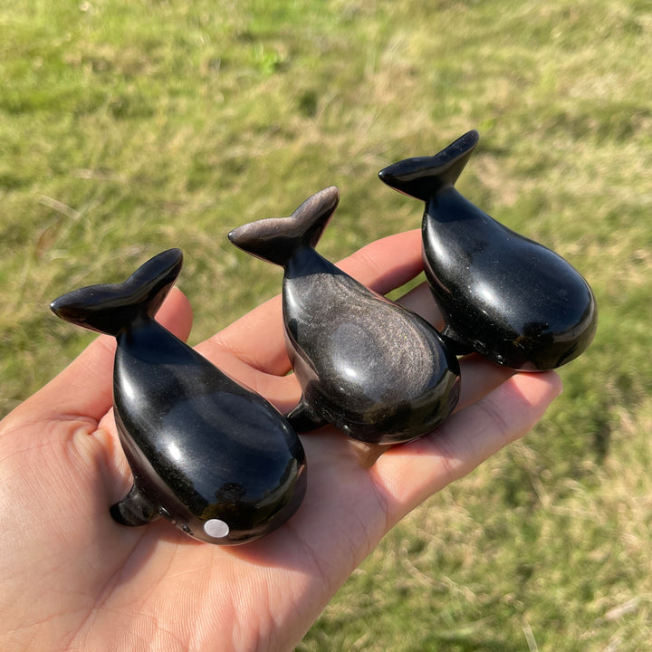 A Slightly Imperfect Natural Crystal Carving Silver Obsidian Dolphin