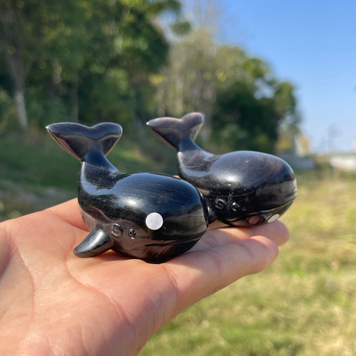 A Slightly Imperfect Natural Crystal Carving Silver Obsidian Dolphin