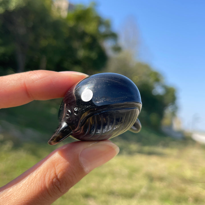 A Slightly Imperfect Natural Crystal Carving Silver Obsidian Dolphin