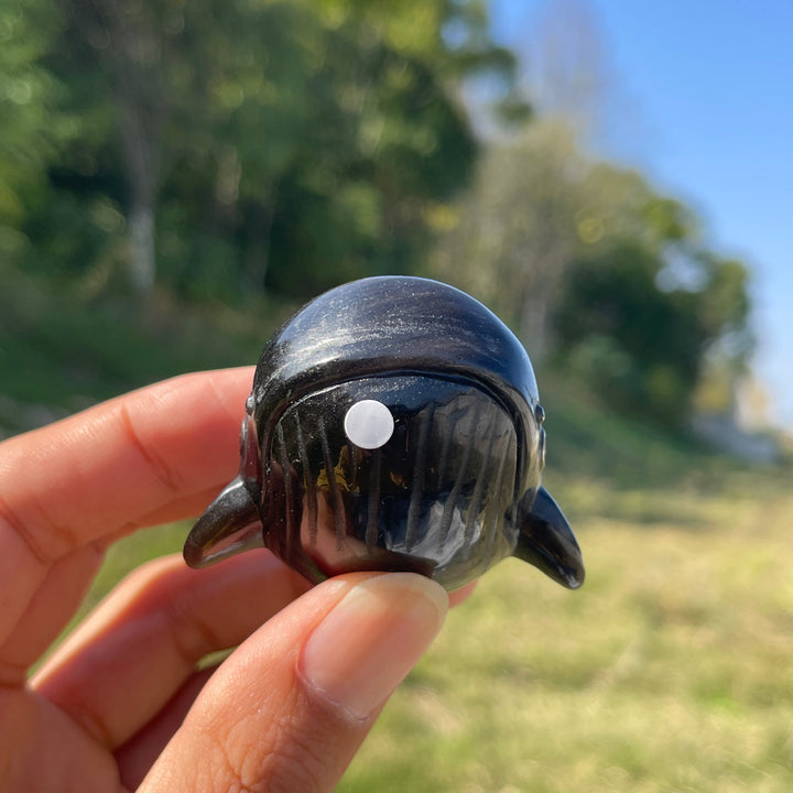 A Slightly Imperfect Natural Crystal Carving Silver Obsidian Dolphin