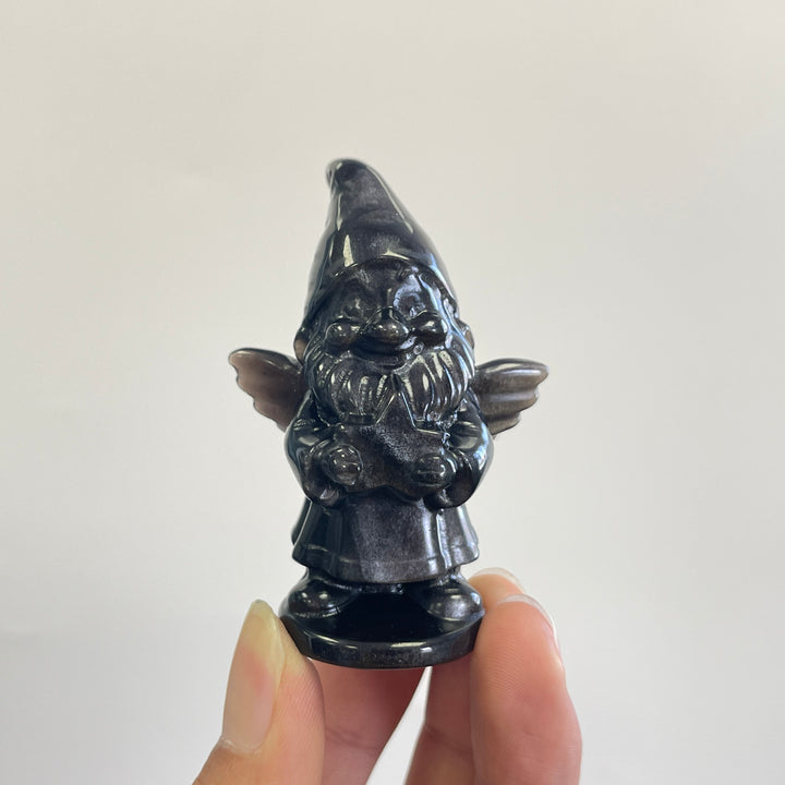 Natural Crystal Silver Obsidian Gnome With Wings