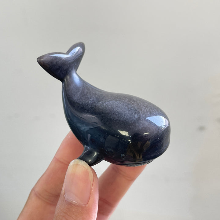 A Slightly Imperfect Natural Crystal Carving Silver Obsidian Dolphin